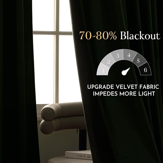 NICETOWN Olive Green 90 inch Long Velvet Curtains for Bedroom 2 Panels, Thermal Insulated Room Darkening Heavy Duty Velvet Drapes for Living Room, Privacy Protection Window Treatment, W52 x L90