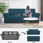 Easy-Going Stretch Oversized Sofa Slipcover 1-Piece Sofa Cover Furniture Protector Couch Soft with Elastic Bottom for Kids, Polyester Spandex Jacquard Fabric Small Checks Deep Teal