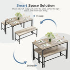 DUMOS Dining Table, Dining Table Set for 4 with Bench, Easy to Assemble Kitchen Table, Space-Saving Ideal 4-Person Set for Dining Room Kitchen Apartment Corner Grey 3 Pack