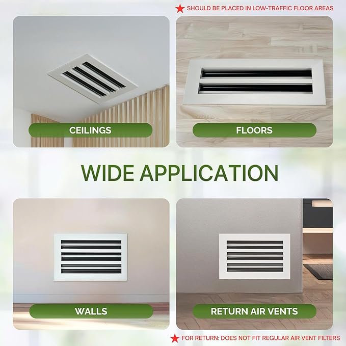 Modern Air Vent Cover 14x2 (Duct Opening) - Decorative Black Aluminum Linear Slot Diffuser for Wall, Ceiling, Floor Register - Quiet Operation HVAC Grille for Home with Adjustable Airflow