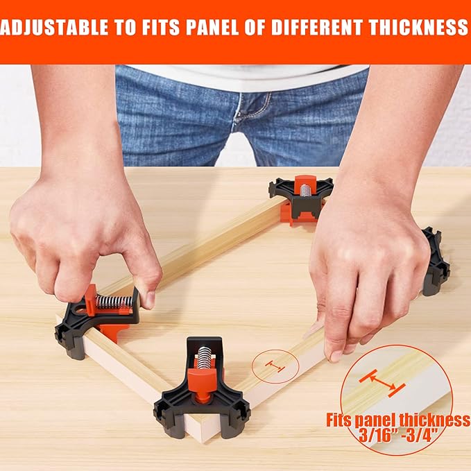 WETOLS Corner Clamp for Woodworking, 90 Degree Right Angle Clamp, Wood Clamps, 4Pcs Adjustable Spring Loaded Woodworking Clamp, Gifts for Dad, Birthday Gifts for Men, Photo Framing, Orange