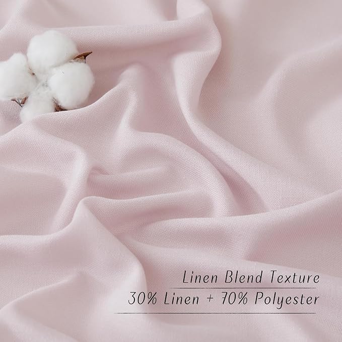 NICETOWN Blush Pink Linen Curtains for Kitchen, Thick Flax Small Window Treatments Semi Sheer Privacy Assured with Light Through for Cafe/Bathroom, W68 x L84, 2 Panels