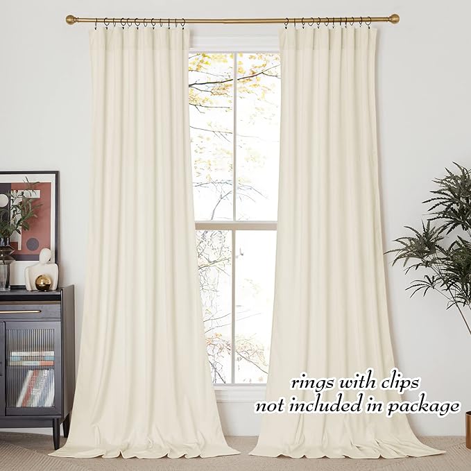 NICETOWN Thermal Insulated Velvet Curtains Ivory 96 Inch Length, Heavy Duty Keep Warm Drapes Room Darkening Thermal Insulated Curtains for Patio Hall Villa, Bedroom Window Treatment Set of 2 Panels