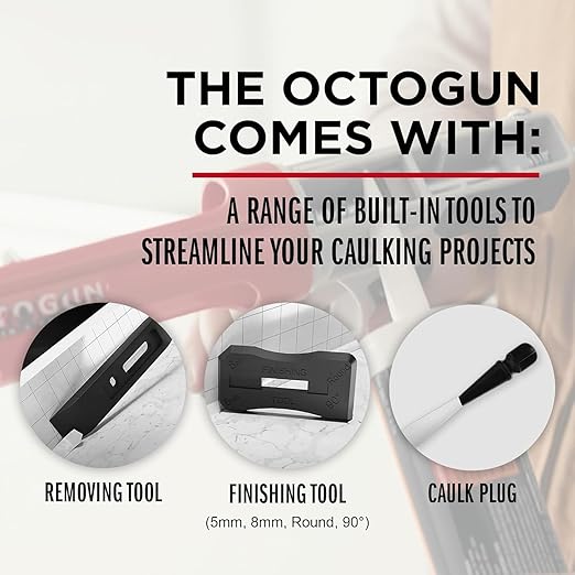 Newborn Caulk Gun and Octogun Silicone Bundle | Drip-Free 10 oz Caulking Gun with Cutter and Puncture Tool + Universal White Silicone Sealant | Bathroom, Kitchen, Window, and Door Sealing Kit