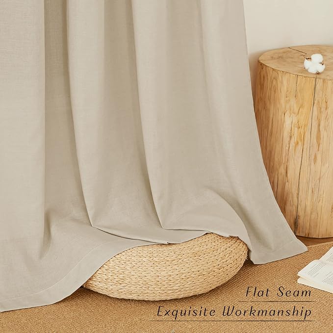 NICETOWN Linen with Polyester Curtains 72 inch Length 2 Panels, Grommet Privacy Curtains with Light Filtering Linen Blend Window Treatment for Living Room/Bedroom, Angora, W55 x L72, 2 Panels .