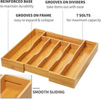 2-Piece Bamboo Silverware Organizer, Expandable Kitchen Drawer Organizer for Cutlery and Utensils, Multifunction Adjustable Bamboo Wood Cutlery Tray in Drawer for Flatware, (Natural)
