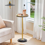 HOOBRO Small Round Side Table, Drink Table, Coffee Martini Table with Pedestal Accent for Small Spaces in Living Room, Bedroom, Sofa Couch, Black and Gold DB168BZ01