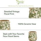 Nearly Natural 10in Ceramic Decorative Vase, Tuscan Style Green Scroll Design for Indoor Home Shelf Table Decor