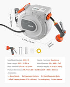 VEVOR Retractable Garden Hose Reel, 1/2 in x 50 ft, Wall Mounted Hose Reel with 9-Function Sprayer Nozzle and 180° Swivel Bracket, Any Length Lock, Automatic Slow Rewind System, for Garden Watering