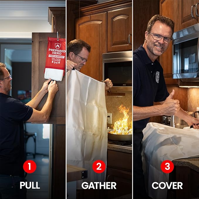 Prepared Hero Emergency Fire Blanket - 12 Pack - Fire Suppression for Kitchen, 40” x 40” Fiberglass Fire Blanket for Home