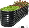 24" Tall Galvanized Raised Garden Bed Outdoor, 8x2x2ft Deep Metal Planter Box with Safety Edging & Support Bars, Large Oval Raised Beds for Gardening Plants Vegetables Herbs Flowers (Dark Grey)