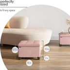Storage Ottoman Cube with Small Bin, 16-in Square Ottoman with Storage for Living Room and Bedroom, Small Ottomans Foot Rest, Fabric Foot Stools Ottomans Max 330lbs, Pink