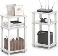 Furinno JUST Side Table Set of 2, 3-Tier Open Shelf Modern End Table, Toolless Assembly Night Stand, Bedside Table with Square Tube, for Living Room, Bedroom, White