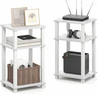 Furinno JUST Side Table Set of 2, 3-Tier Open Shelf Modern End Table, Toolless Assembly Night Stand, Bedside Table with Square Tube, for Living Room, Bedroom, White