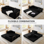 4-in-1 Folding Convertible Sofa Bed, 78 Inch Boneless Couch with Fixed-Shape Frame, Corduroy Loveseat Sleeper with Pull Out Bed, Floor Sofa Modular Futon Couch for Living Room Bedroom Lounge (Black)