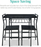 Best Choice Products 3-Piece Modern Dining Set, Space Saving Dinette for Kitchen, Dining Room, Small Space w/Steel Frame, Built-in Storage Rack - Black/Black