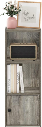 Furinno LUDER Book Shelf, 3-Tier Modern Bookshelf, Bookcase with 1 Door Storage Cabinet, 9.3 x 12 x 31.5, for Organization and Storage, for Living Room, Bedroom, Home Office, French Oak