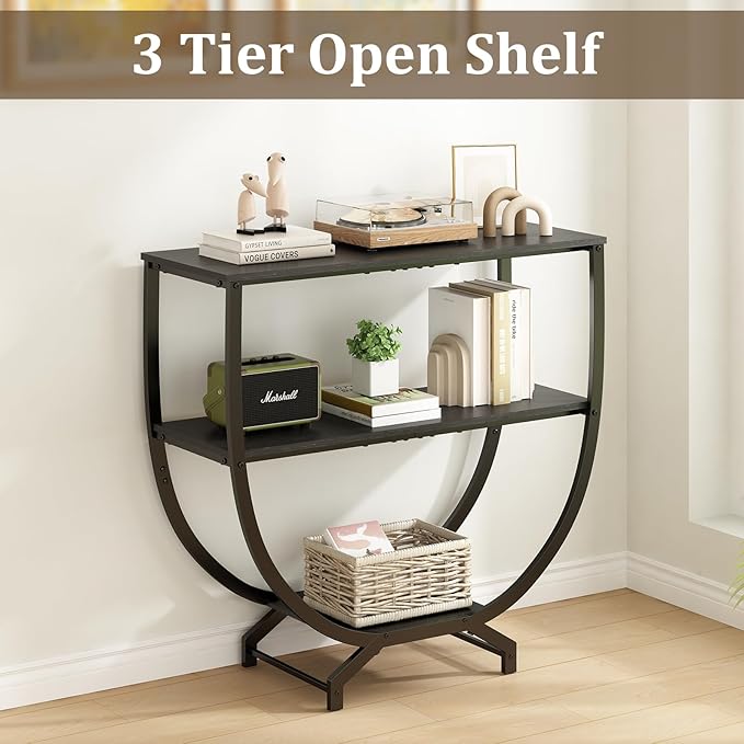 GILLAS 3 Tier Console Tables, 30" Height Entryway Table, Sofa Table Behind Couch Table, Industrial Entryway Furniture Entry Way Table with Storage for Living Room, Hallway, Entrance, Rustic Black