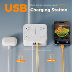 TESSAN Surge Protector Power Strip, 15 Ft Flat Plug Extension Cord with 3 USB (1 USB C) 8 Outlets, 1250W, 900J Protection, 3 Sided Outlet Extender with Power Switch for Office, Dorm Room, White