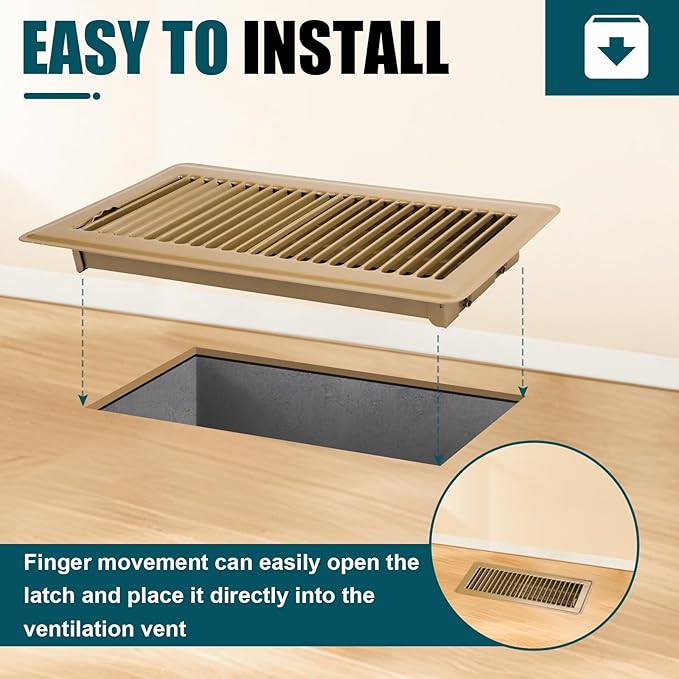 VOISEN Floor Register 4x14, 2 Pack Floor Vent Covers, Steel Adjustable Air Supply Grille Register Vent Cover Grill for Sidewall and Floor, Vent Covers for Home Floor,Brown