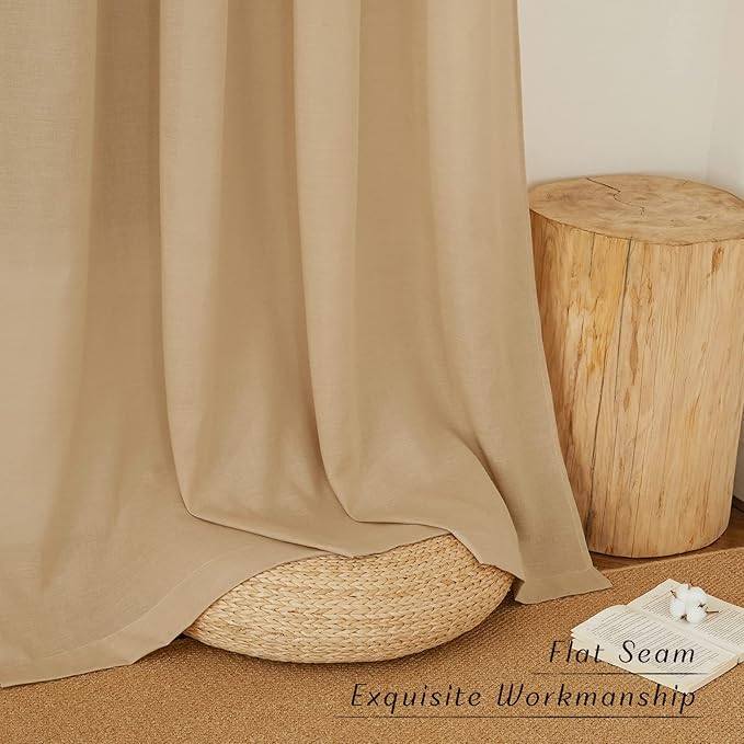 NICETOWN Linen 78 inch Curtains for Kitchen Window, Grommet Thick Flax Linen Burlap Small Window Treatments Privacy Assured with Light Filtering for Cafe/Kids Room, W68 x L78, 2 Panels