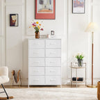 Dresser for Bedroom with 10 Drawers, Anti-Tip Tall Fabric Chests Storage Organizer Tower Furniture with Wooden Top Metal Frame for Clothes, Closet, Living Room, Hallway, Entryway