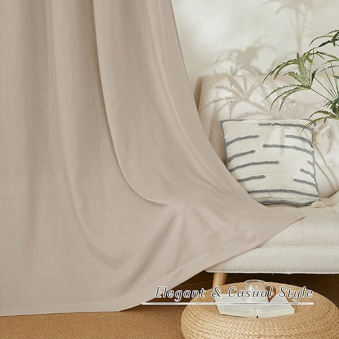 NICETOWN Flax Linen Blend Taupe Window Curtains, Grommet Vertical Drapes Privacy Added with Light Through Thick Linen Window Treatments for Bedroom/Living Room, W55 x L72, 2 Pieces