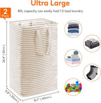 Lifewit 2 Pack Laundry Basket 80L Each, Collapsible Clothes Hamper with Reinforced Handles, Freestanding Waterproof Design for Bedroom and Laundry Room, Beige 160L Total