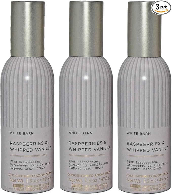 Bath and Body Works Concentrated Room Spray 1.5 oz each - Pack of 3 - Packaging May Vary (Raspberries and Whipped Vanilla)