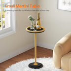 HOOBRO Small Round Side Table, Drink Table, Coffee Martini Table with Pedestal Accent for Small Spaces in Living Room, Bedroom, Sofa Couch, Black and Gold DB168BZ01