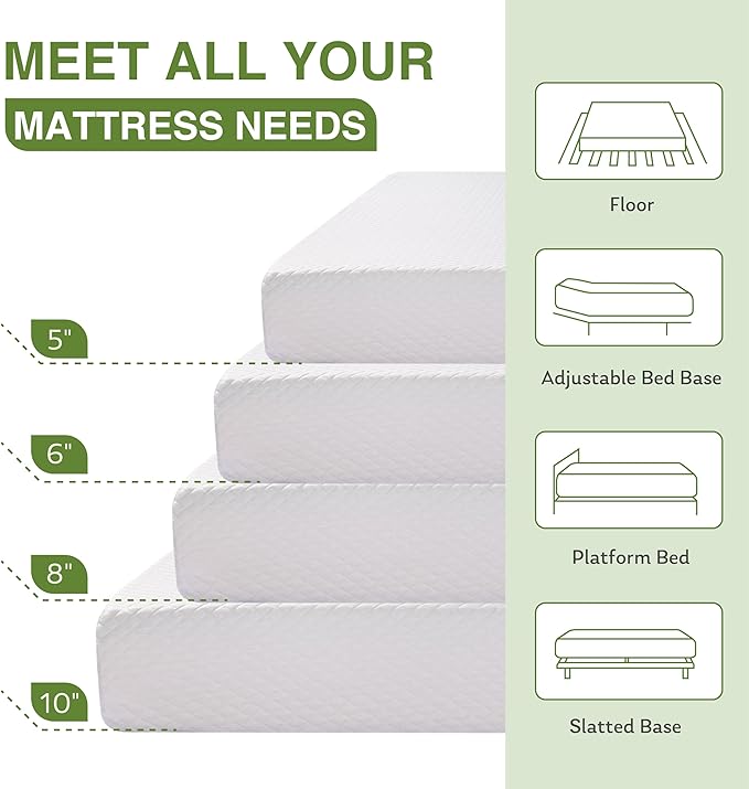 EGOHOME Full Size Memory Foam Mattress, 12 Inch Bed Mattress in a Box with Cooling Green Tea Gel, Relieve Pressure with Medium Support, CertiPUR-US Certified, 75''L x 54''W, White