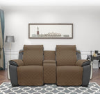 Easy-Going Loveseat Recliner Cover with Console, Reversible Couch Cover for Living Room, Split Sofa Cover for Each Seat with Elastic Straps for Kids, Dogs, Pets(2 Seater, Camel/Ivory)