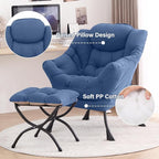 Tiita Lazy Chair with Ottoman, Blue Modern Large Accent Chair, Comfy Leisure Sofa Armchair with Ottoman, Reading Chair with Footrest for Bedroom, Living Room, Dorm Rooms, Blue