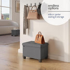 Storage Ottoman Cube with Small Bin, 16-in Square Ottoman with Storage for Living Room and Bedroom, Small Ottomans Foot Rest, Fabric Foot Stools Ottomans Max 330lbs, Grey