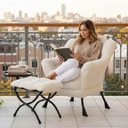 Tiita Lazy Chair with Ottoman, Beige Modern Large Accent Chair, Comfy Leisure Sofa Armchair with Ottoman, Reading Chair with Footrest for Bedroom, Living Room, Dorm Rooms, Plush Beige