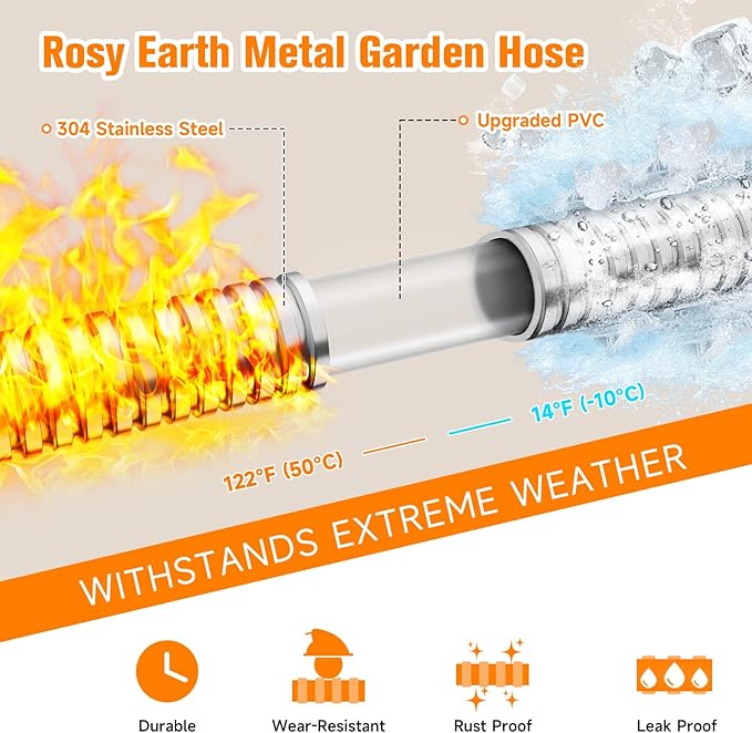 100 FT Garden Hose Expandable - 304 Stainless Steel Water Hose 100 FT - Heavy Duty Flexible Kink Free Hose, no Bite