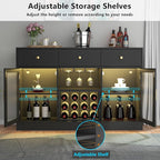 Auromie Wine Bar Cabinet with LED Light, Home Coffee Cabinet with Wine and Glass Rack, Kitchen Buffet Sideboard with Storage Cabinet&Drawers, Modern Liquor Cabinet for Living Room Dining Room (Black.)