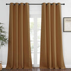 NICETOWN Blackout Window Curtain 90 inch Length - Room Darkening Thermal Insulated Grommet Large Window Treatment Light Blocking for Bedroom/Doorway (Gold Brown, 1 Panel, W52 x L90)