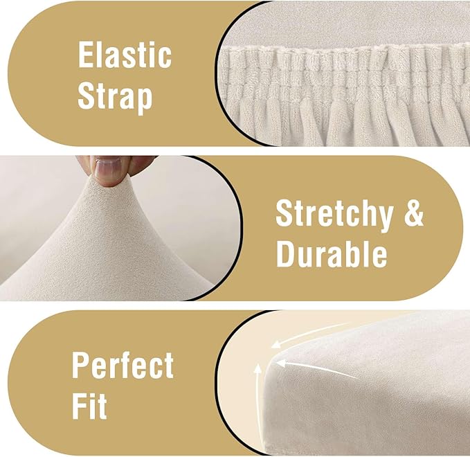 H.VERSAILTEX Dining Chair Covers Velvet Stretch Chair Covers for Dining Room Set of 6 Parson Chair Slipcovers Chair Protectors Covers, Soft Thick Solid Velvet Fabric Washable, Ivory