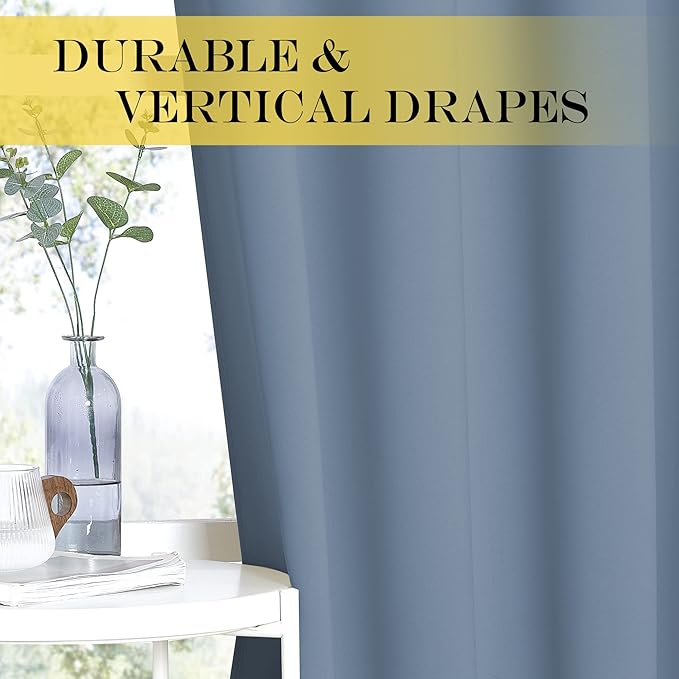 NICETOWN Blackout Drapery Curtain Panel 90 inches Long - Window Treatment Thermal Insulated Grommet Blackout Curtain/Drape for Bedroom Living Room (Stone Blue, 1 Panel, 46 by 90 inches)