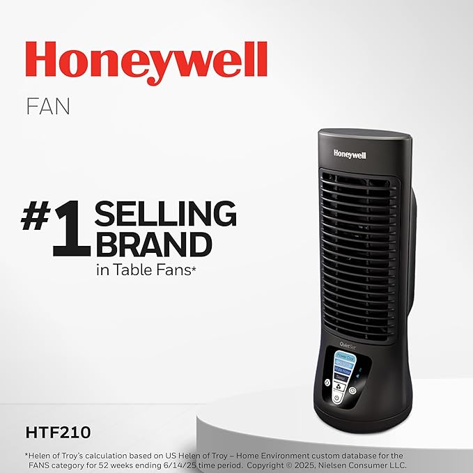 Honeywell HTF210B QuietSet Personal Table Fan, Black – Oscillating Personal Fan with Quiet Operation and 4 Levels of Power and Sound
