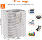 Lifewit 3 Pack Laundry Basket 90L Each, Collapsible Clothes Hamper with Reinforced Handles, Freestanding Waterproof Design for Bedroom and Laundry Room, Grey 270L Total