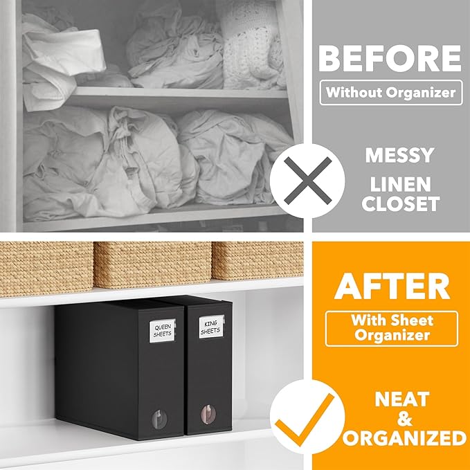 SpaceAid 2 Pack Bed Sheet Organizers and Storage, Foldable Sheet Organizer for Linen Closet, Sheets Set Folder Keeper with Window XL (Queen & King Size) Organizing Bedding Container, Black