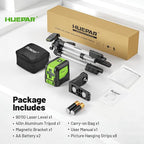 Huepar Laser Level with Tripod,100Ft Self Leveling Green Cross Line Laser for Picture Hanging, Tile, Decoration & DIY Construction – AA Battery&Picture Hanging Strips, Indoor Use