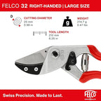 Felco F32 Pruning Shears – 8.3" Garden Clippers with Anvil Blade for Woody Stems | Hand Pruners for Gardening | Garden Tool Cutter with Forged Aluminum Handle, Rubber Grip, Precision Swiss Performance