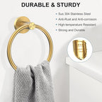 SetSail Towel Holder for Bathroom Wall Screw-in Gold Towel Ring Stainless Steel Hand Towel Holder Heavy Duty Towel Hanger for Bath, Kitchen Drill Hole, 3 Packs