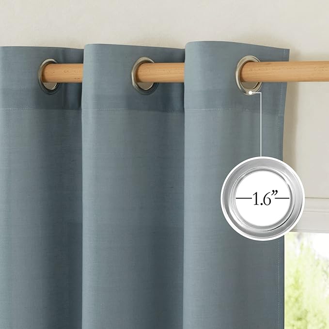 NICETOWN Stone Blue Linen Blend Textured Living Room Curtains, Grommet Top Thick Flax Semi Sheer Vertical Drapes Privacy Assured with Light Filtering for Bedroom, W55 x L84, 2 Pieces