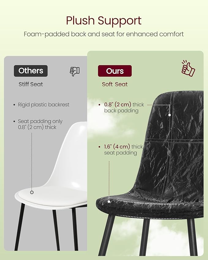 VASAGLE Set of 4 Dining Chairs, Dining Room Kitchen Chairs, Metal Frame, Adjustable Feet, Easy to Clean, Glacier-Textured PU Leather, for Kitchen, Ink Black UKDC188B01V1