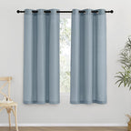 NICETOWN Thick Linen Blend Curtains Flax Textured for Bedroom, Rustic Grommet Semi Sheer Privacy Added Window Curtains & Drapes Light Filtering for Nursery, Stone Blue, W42 x L63, Set of 2