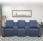 Easy-Going Recliner Sofa Cover with Console, Reversible Couch Cover for Living Room, Split Sofa Cover for Each Seat with Elastic Straps for Kids, Dogs, Pets (3 Seater, Dark Blue/Light Blue)